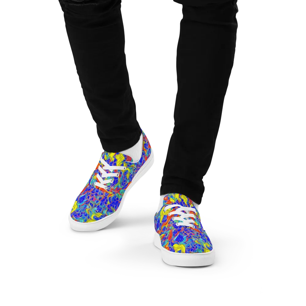 Blue Flame Maze on Men's Lace-Up Canvas Shoes — Front