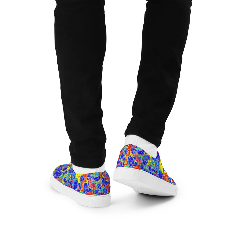 Blue Flame Maze on Men's Lace-Up Canvas Shoes — Back