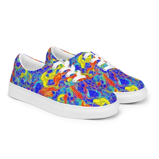 Blue Flame Maze on a Men's Lace-Up Canvas Shoes