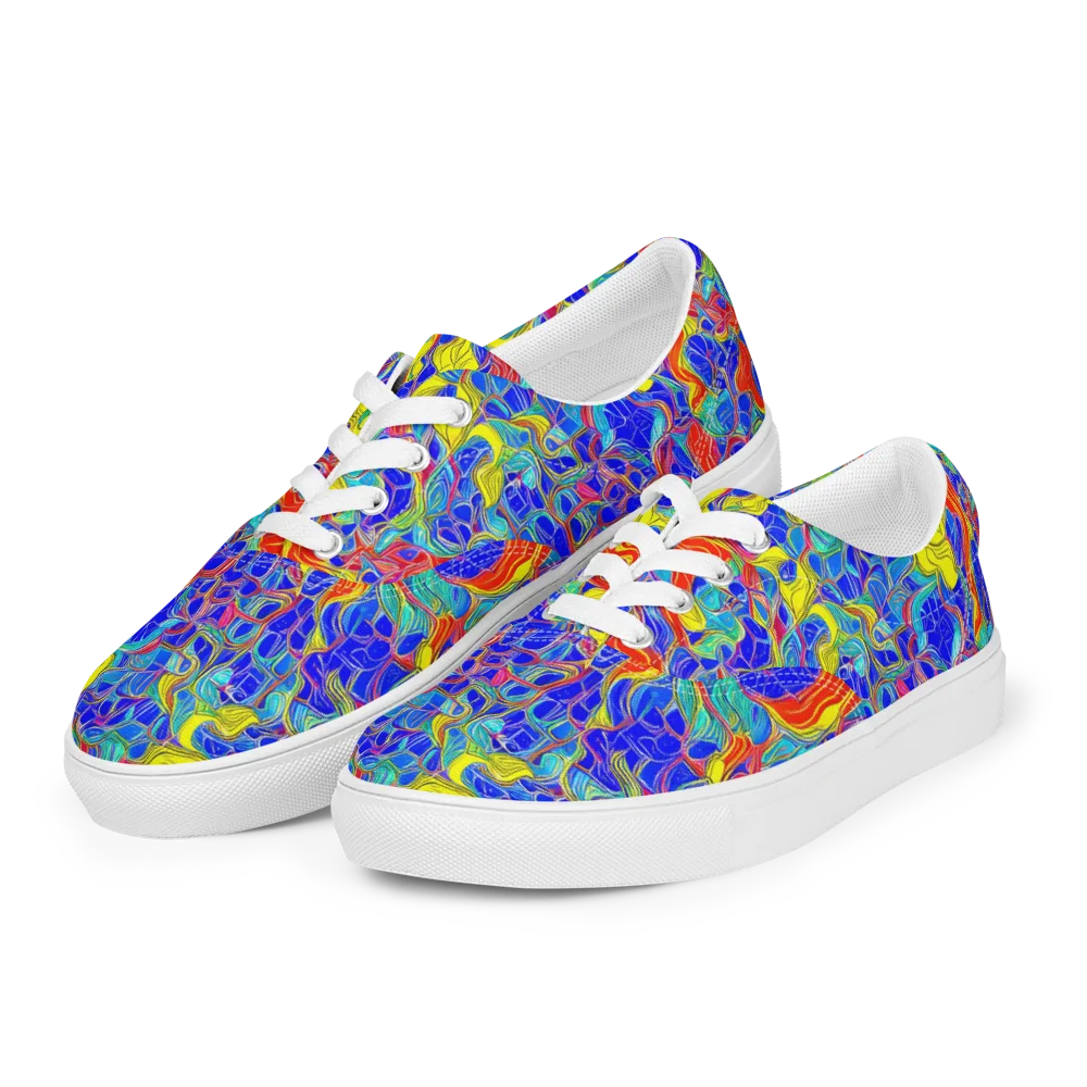 Blue Flame Maze on Men's Lace-Up Canvas Shoes — Left Front