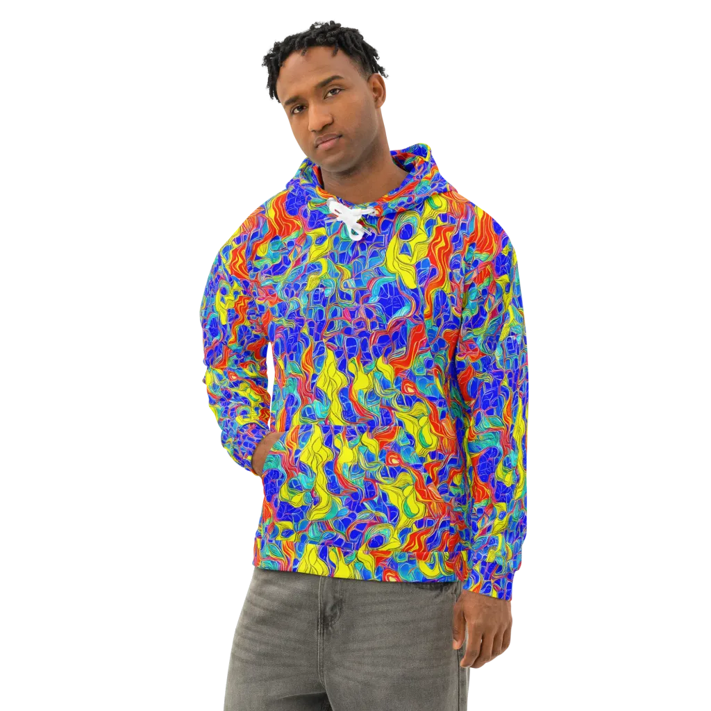 Blue Flame Maze on Cotton Hoodie — Left Front
