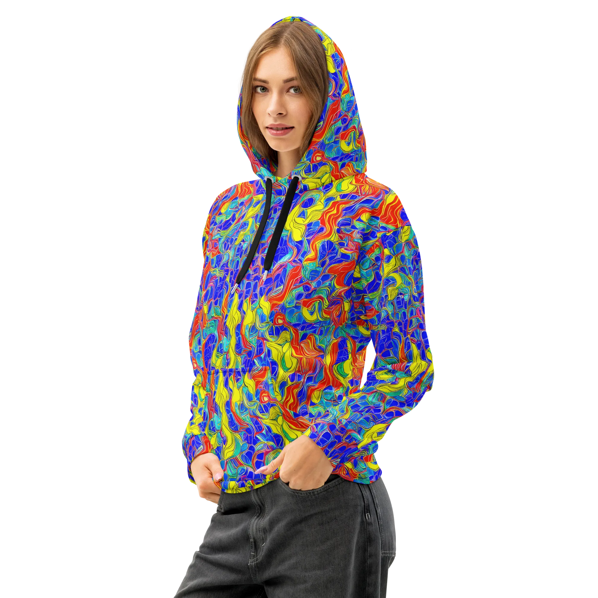 Blue Flame Maze on Cotton Hoodie — Left Front