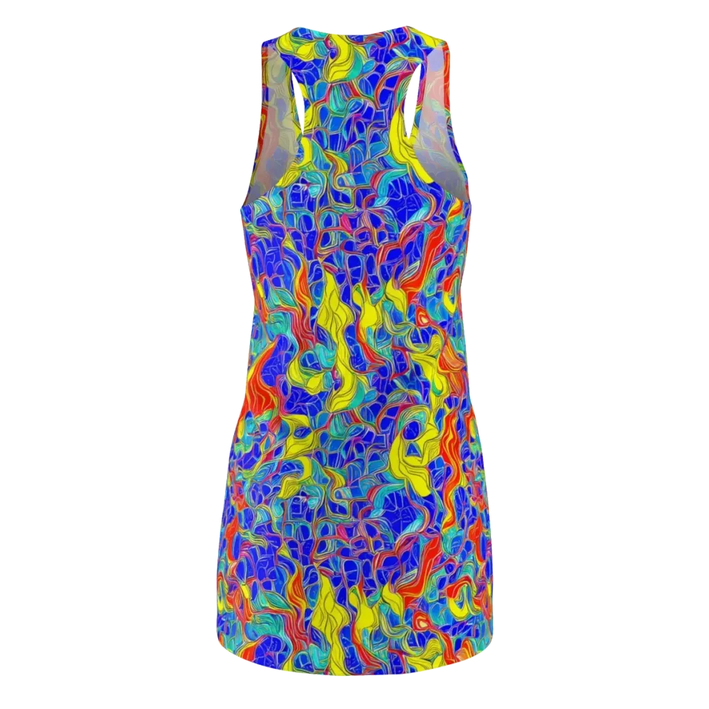 Blue Flame Maze on Racerback Dress — Back