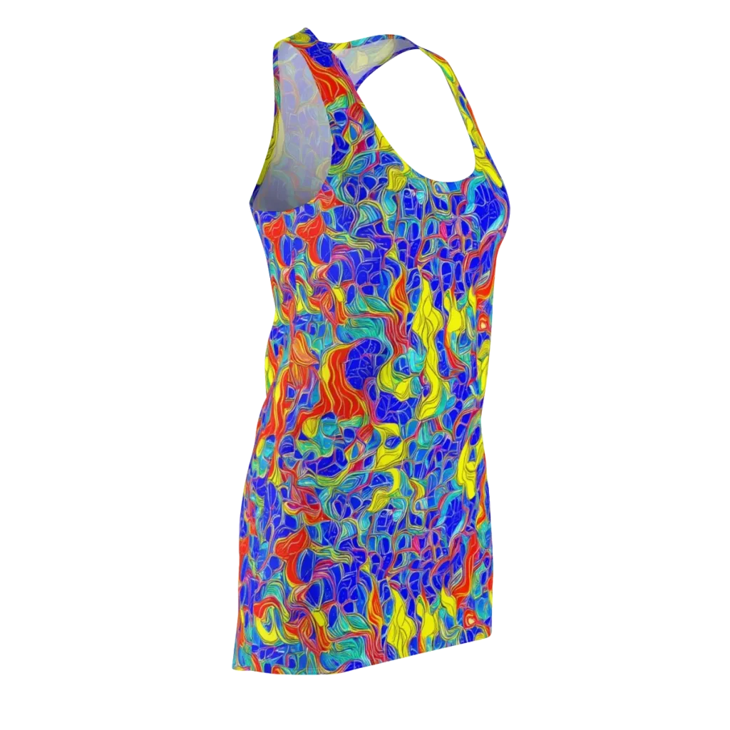 Blue Flame Maze on Racerback Dress — Front Side