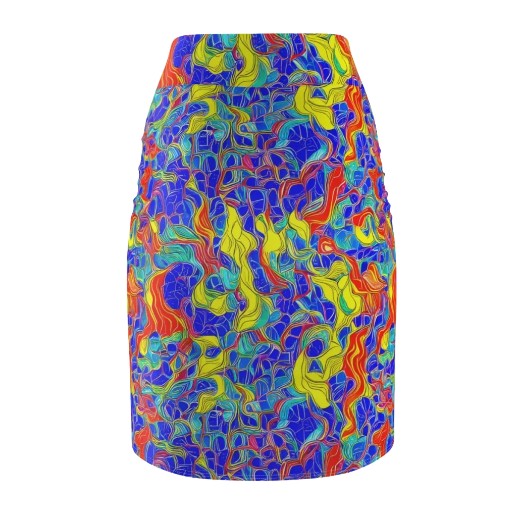 Blue Flame Maze on Pencil Skirt — Back