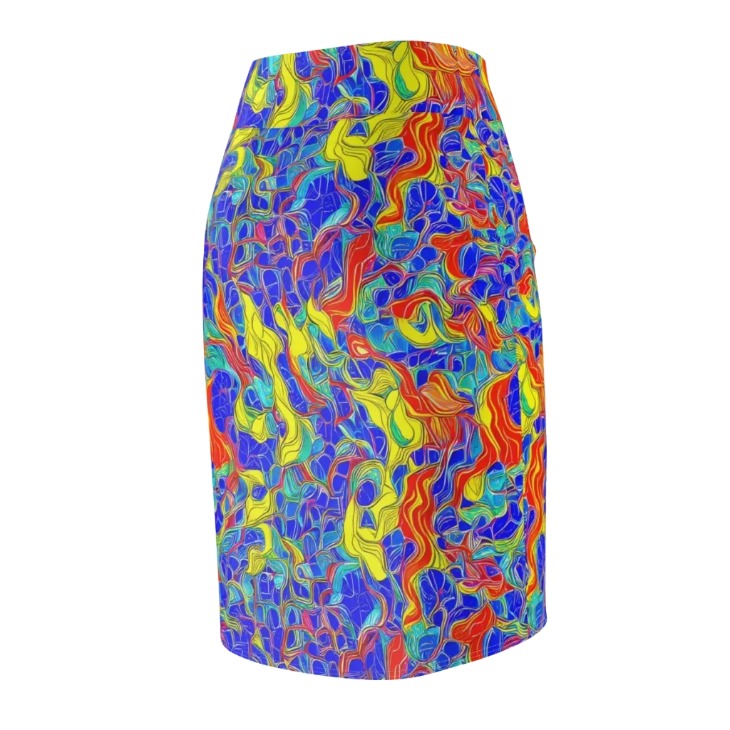 Blue Flame Maze on Pencil Skirt — Back Side