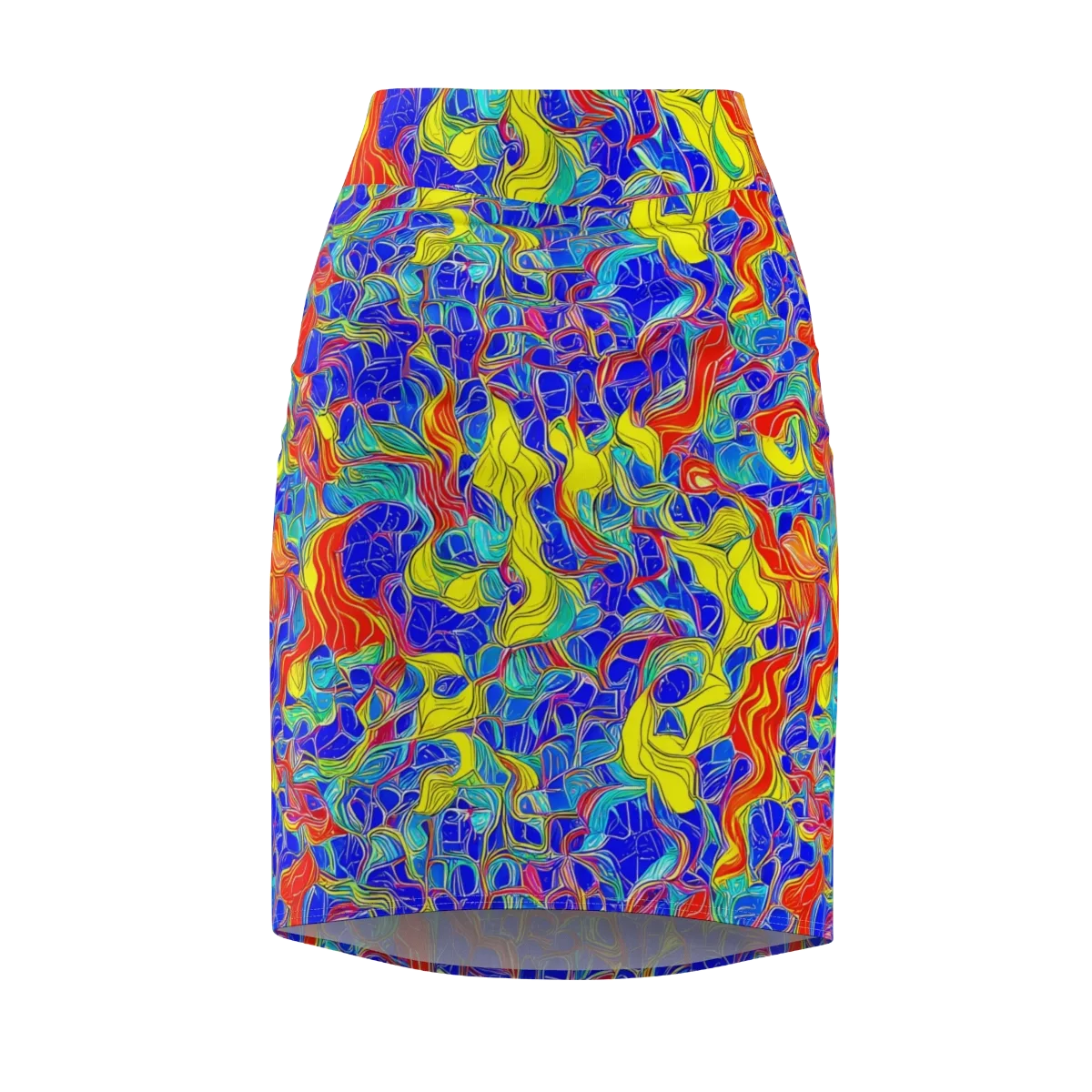 Blue Flame Maze on Pencil Skirt — Front