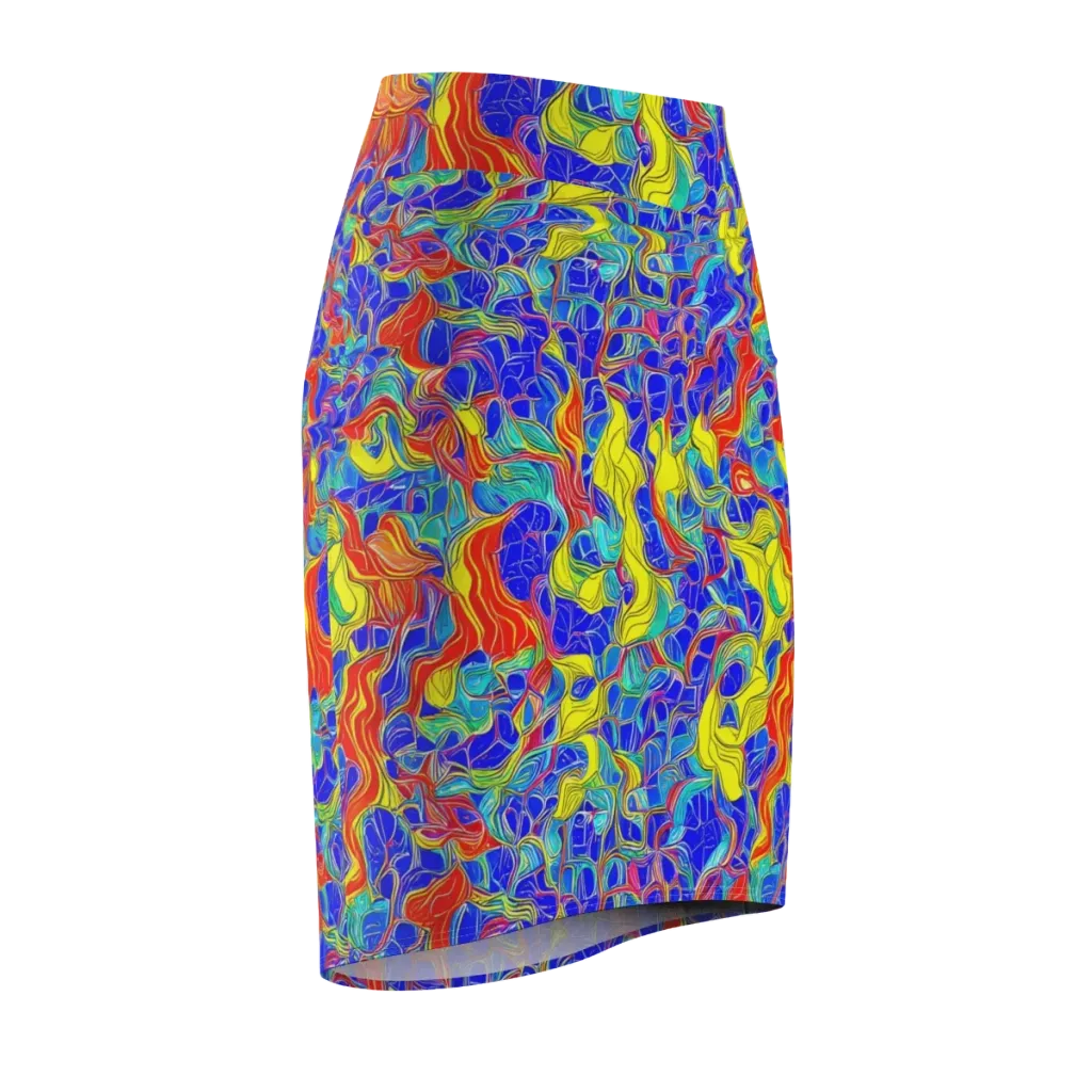 Blue Flame Maze on Pencil Skirt — Front Side