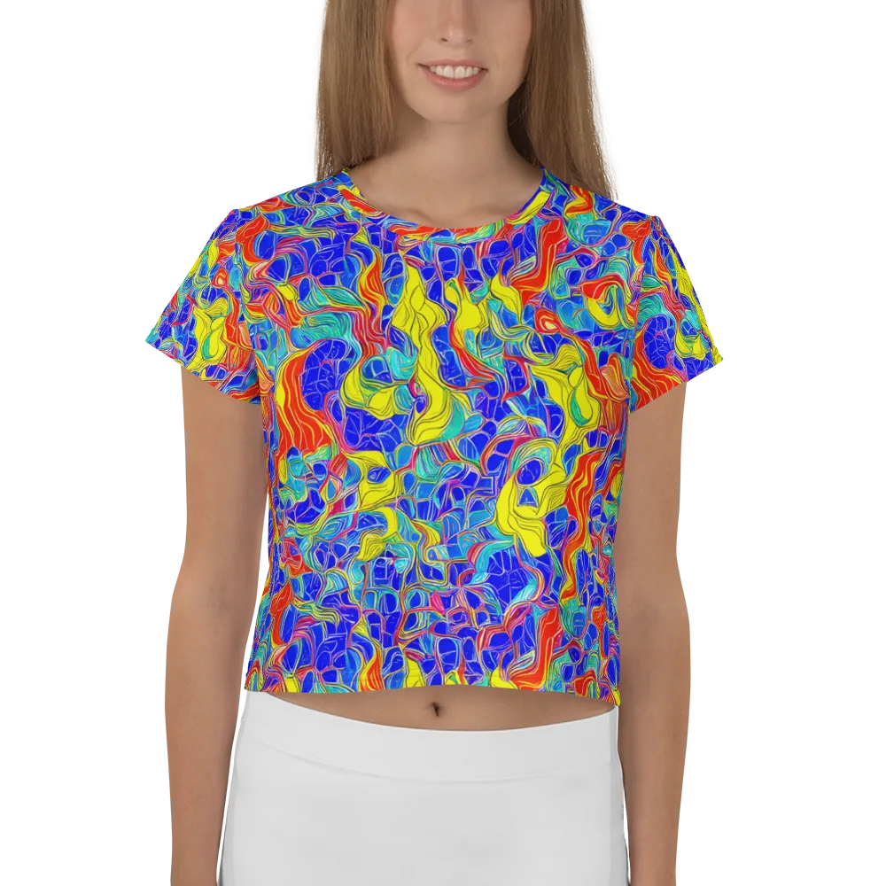 Blue Flame Maze on Crop Tee — Front