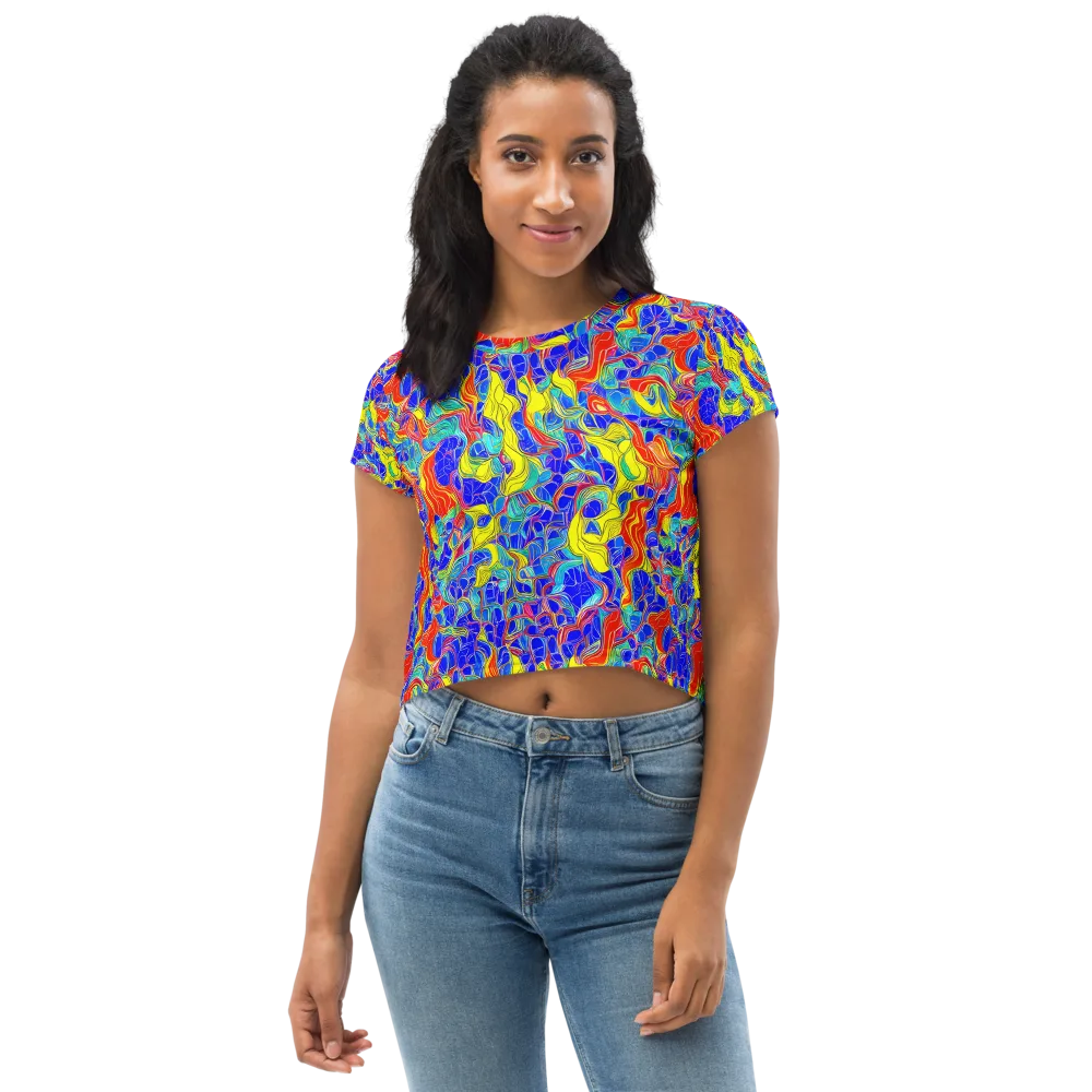 Blue Flame Maze on Crop Tee — Front