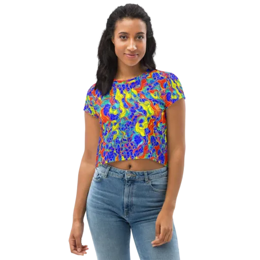 Blue Flame Maze on a Crop Tee