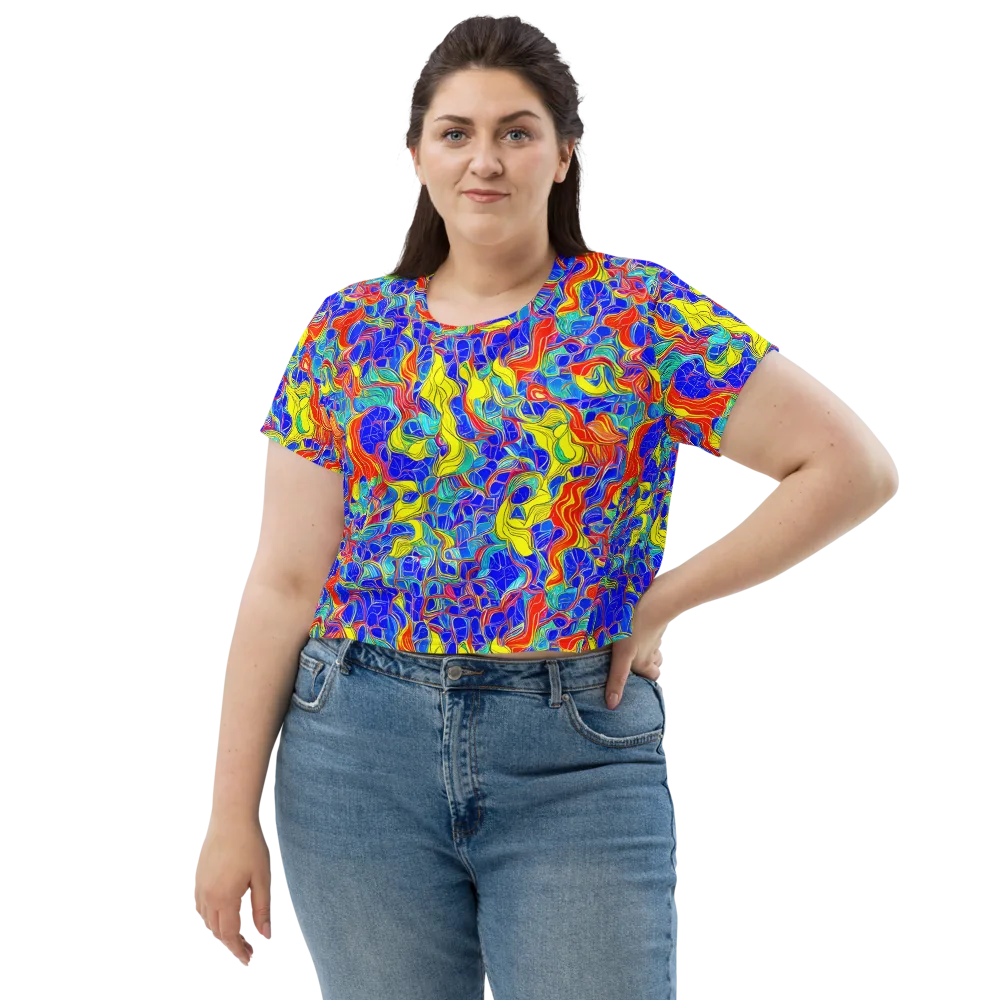 Blue Flame Maze on Crop Tee — Front