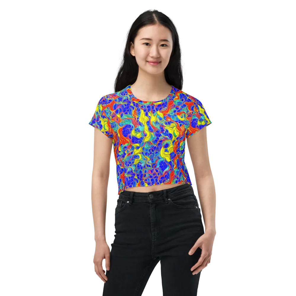 Blue Flame Maze on Crop Tee — Front