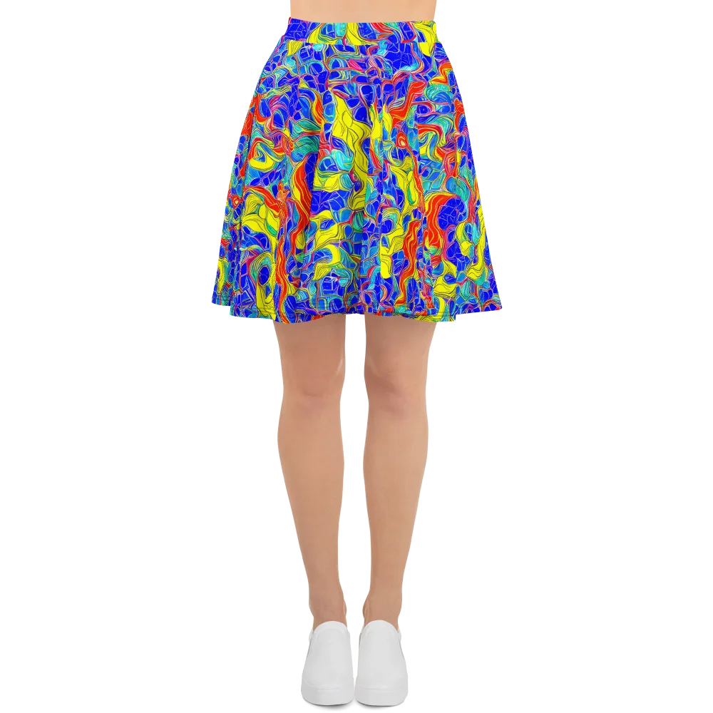 Blue Flame Maze on Skater Skirt — Front