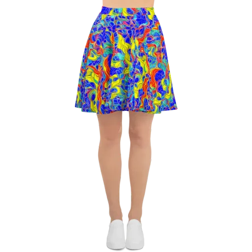 Blue Flame Maze on a Skater Skirt