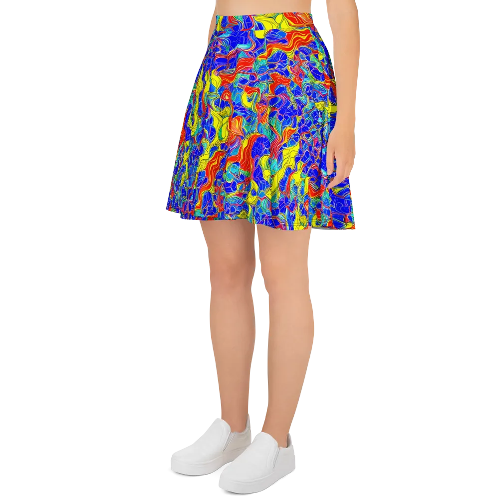 Blue Flame Maze on Skater Skirt — Left