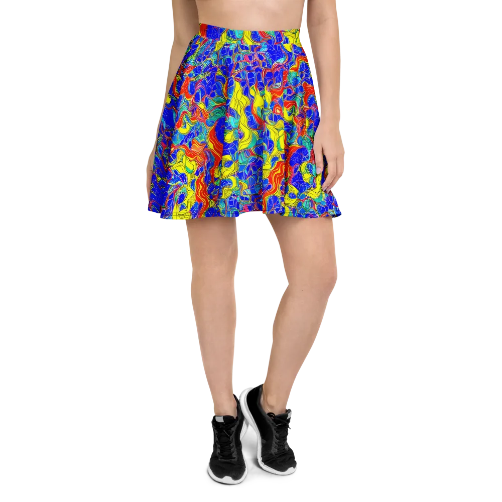 Blue Flame Maze on Skater Skirt — Front