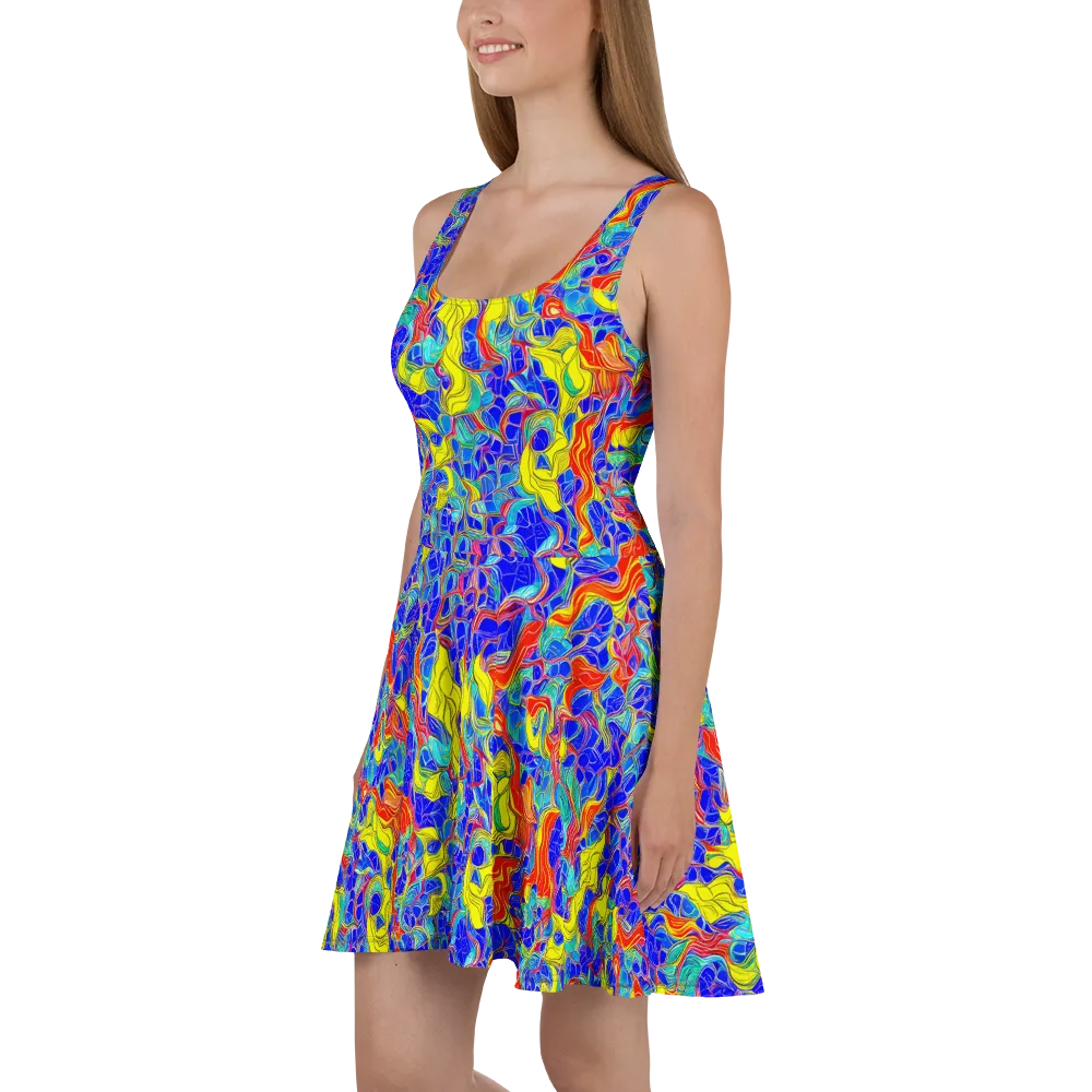 Blue Flame Maze on Skater Dress — Left