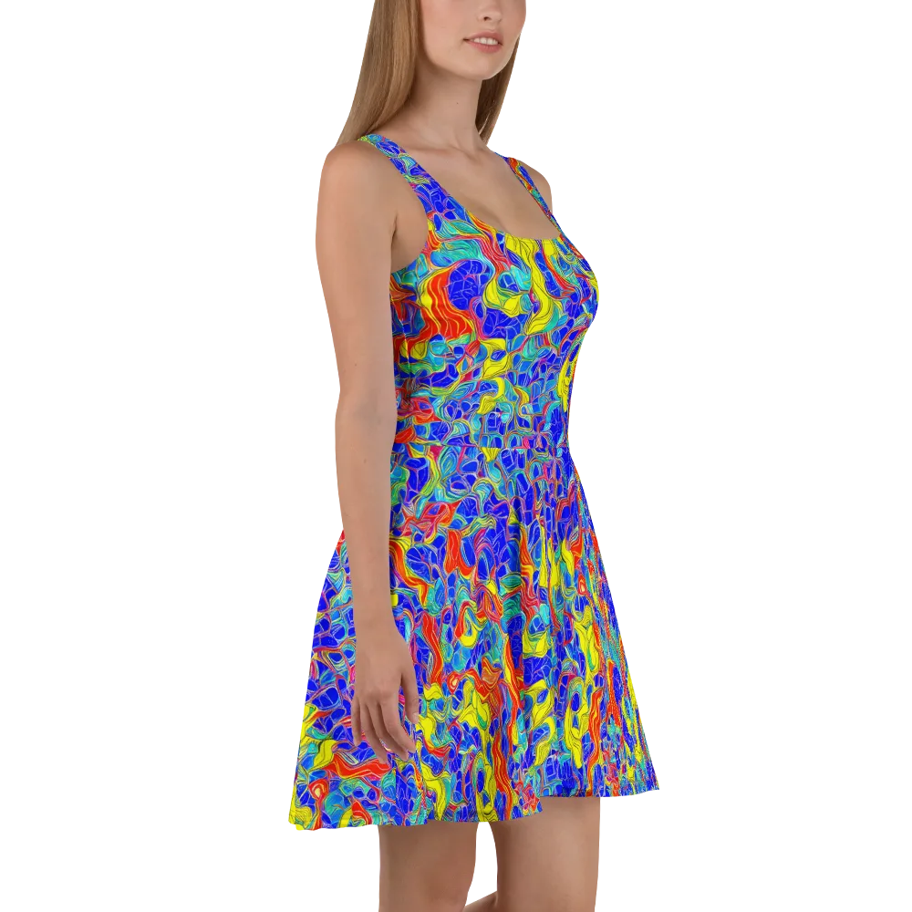 Blue Flame Maze on Skater Dress — Right