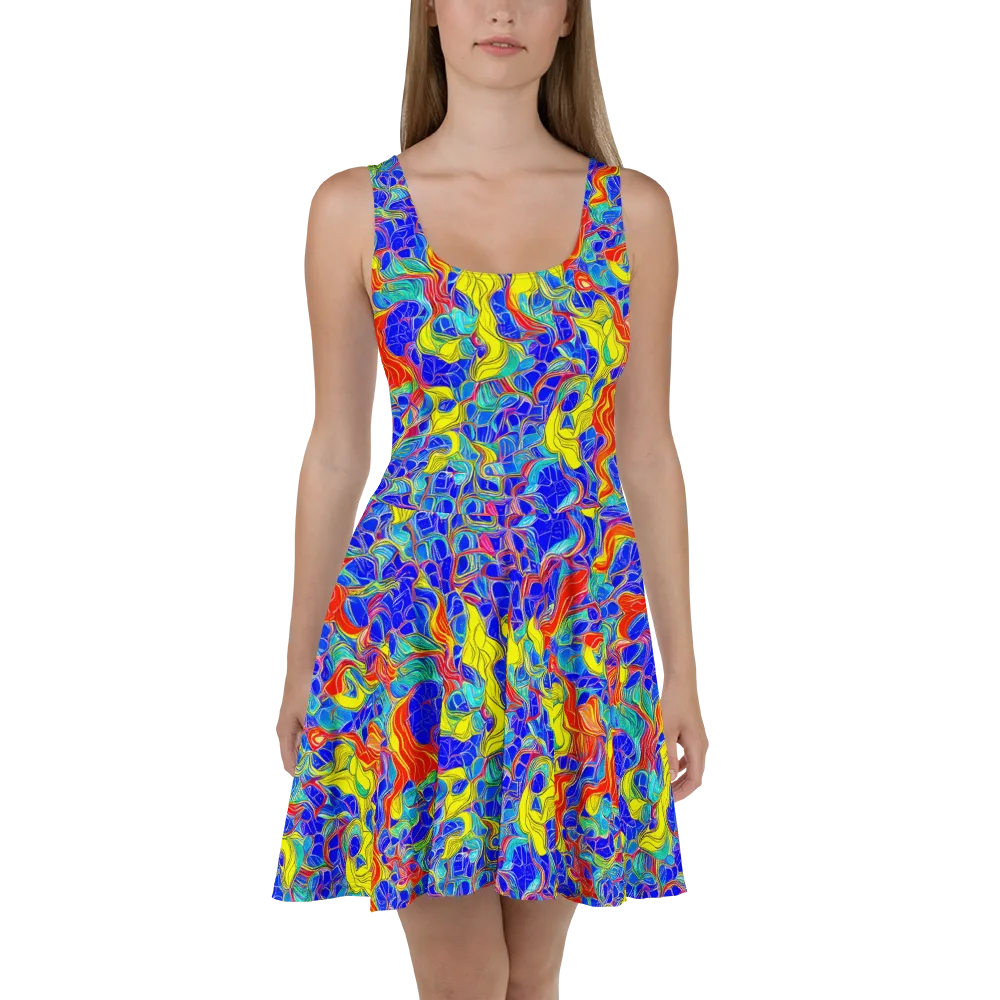 Blue Flame Maze on Skater Dress — Front