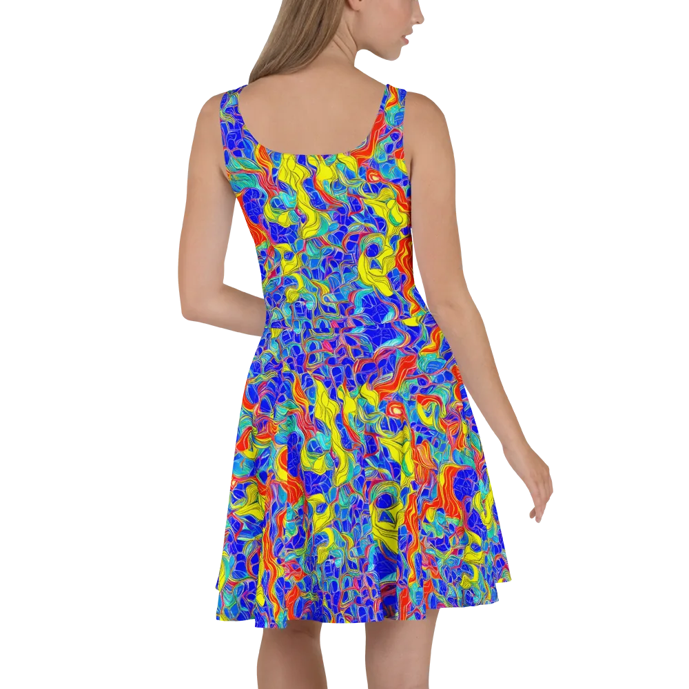 Blue Flame Maze on Skater Dress — Back