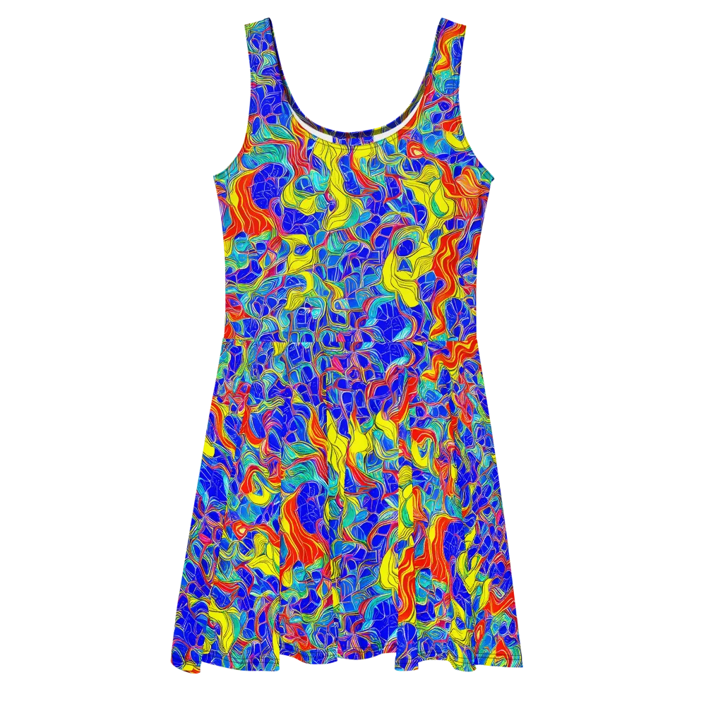 Blue Flame Maze on Skater Dress — Front