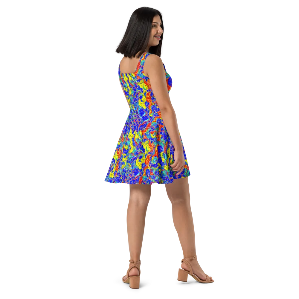 Blue Flame Maze on Skater Dress — Right