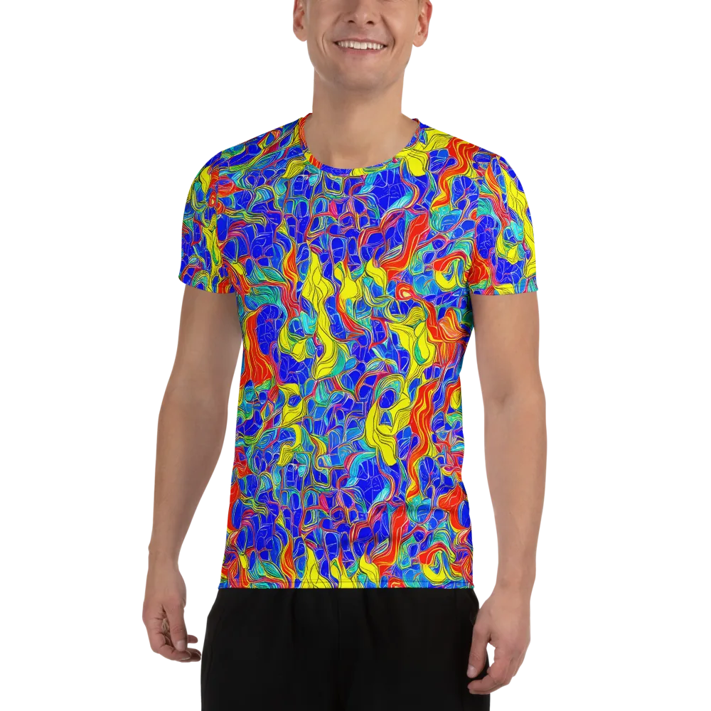 Blue Flame Maze on Men's Athletic T-Shirt — Front