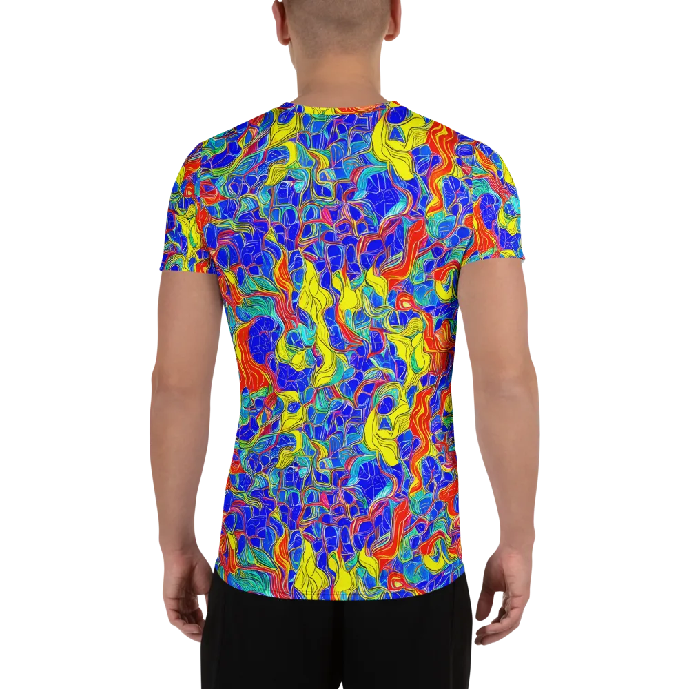 Blue Flame Maze on Men's Athletic T-Shirt — Back