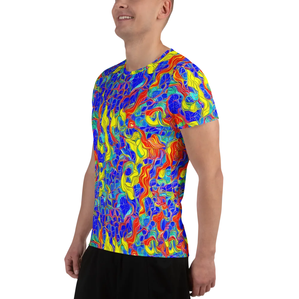 Blue Flame Maze on Men's Athletic T-Shirt — Left