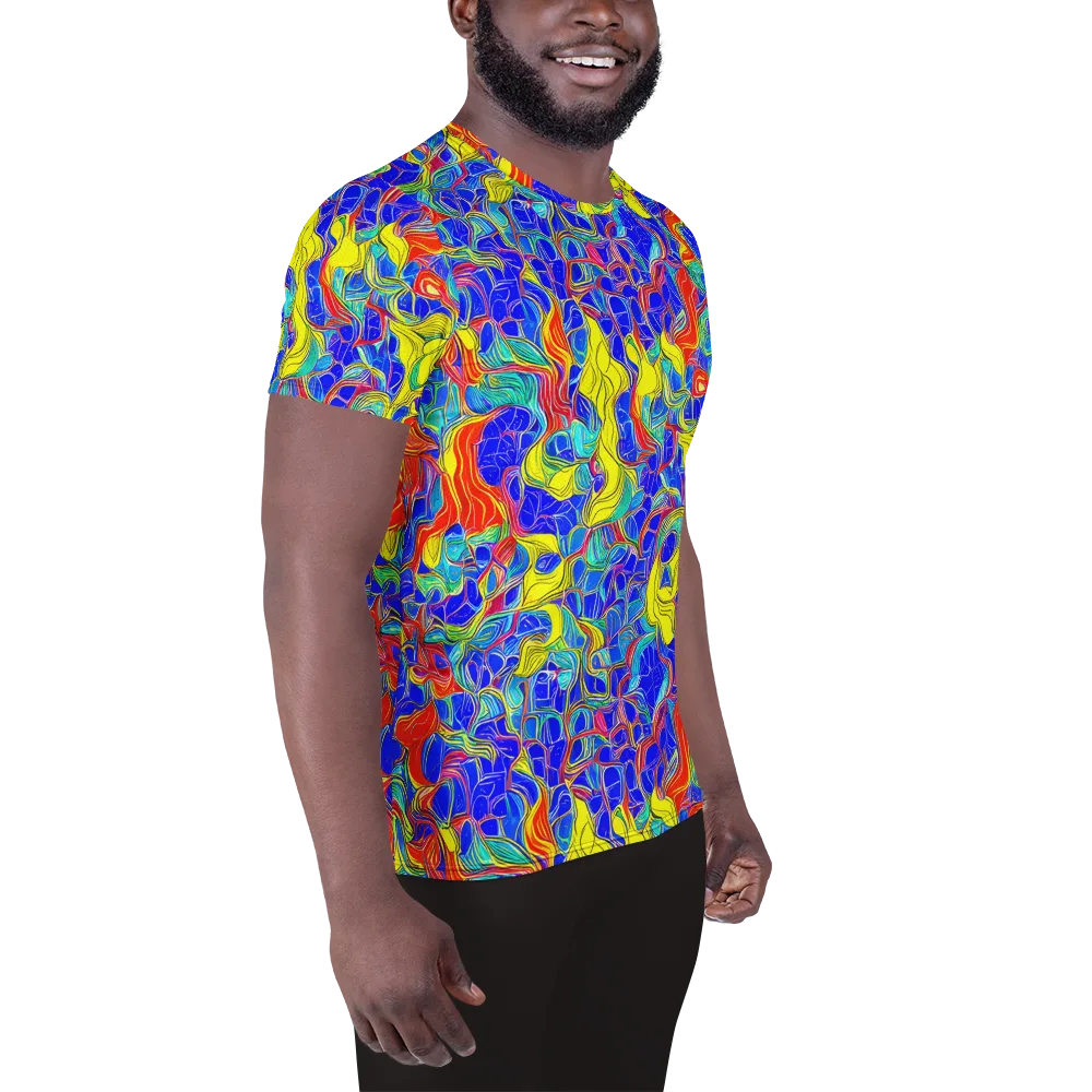 Blue Flame Maze on Men's Athletic T-Shirt — Right
