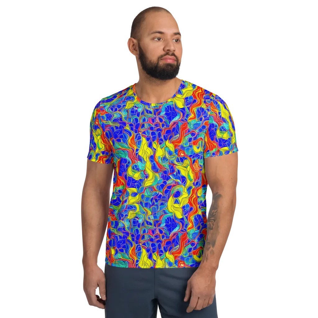 Blue Flame Maze on Men's Athletic T-Shirt — Front