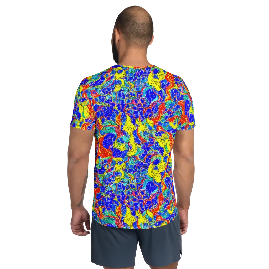 Blue Flame Maze on Men's Athletic T-Shirt — Back