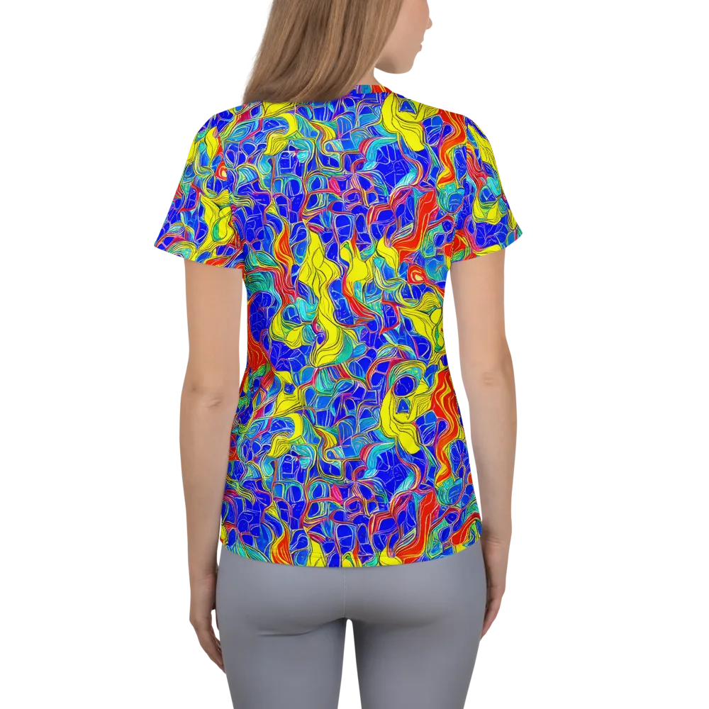 Blue Flame Maze on Women's Athletic T-Shirt — Back