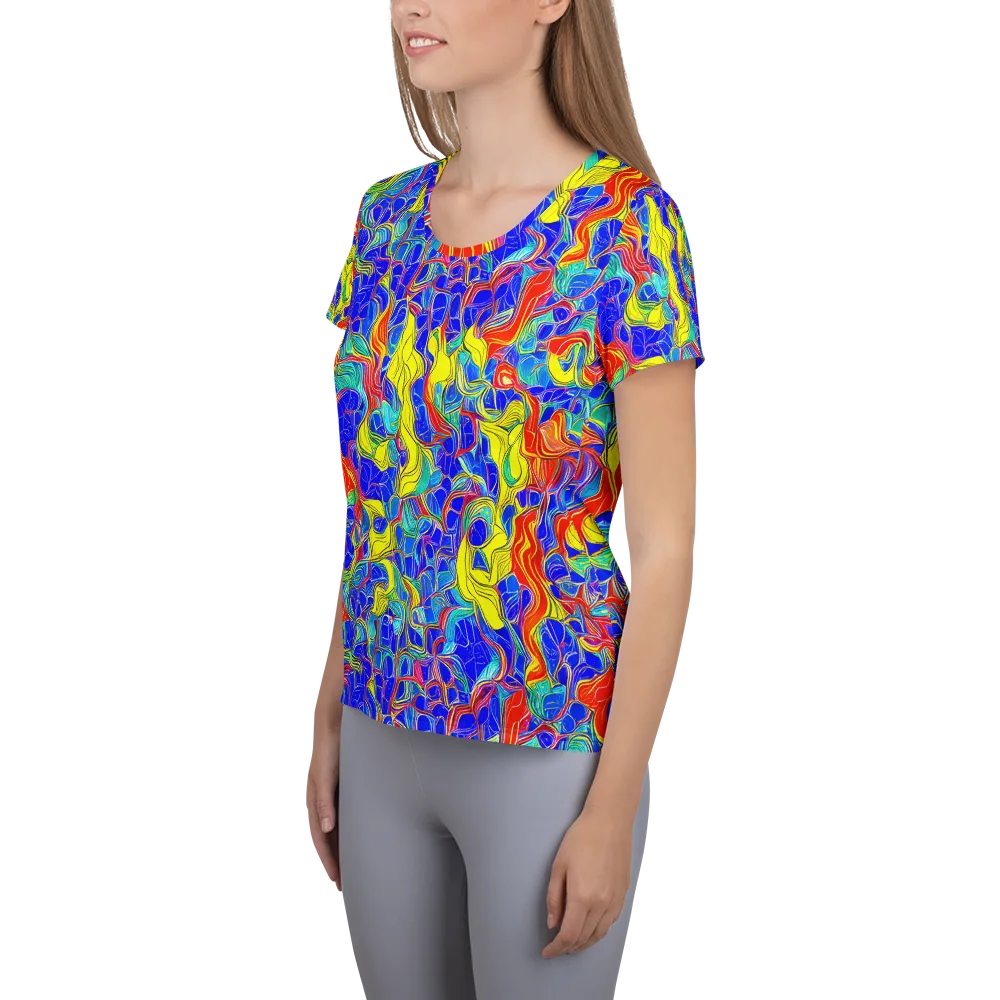 Blue Flame Maze on Women's Athletic T-Shirt — Left