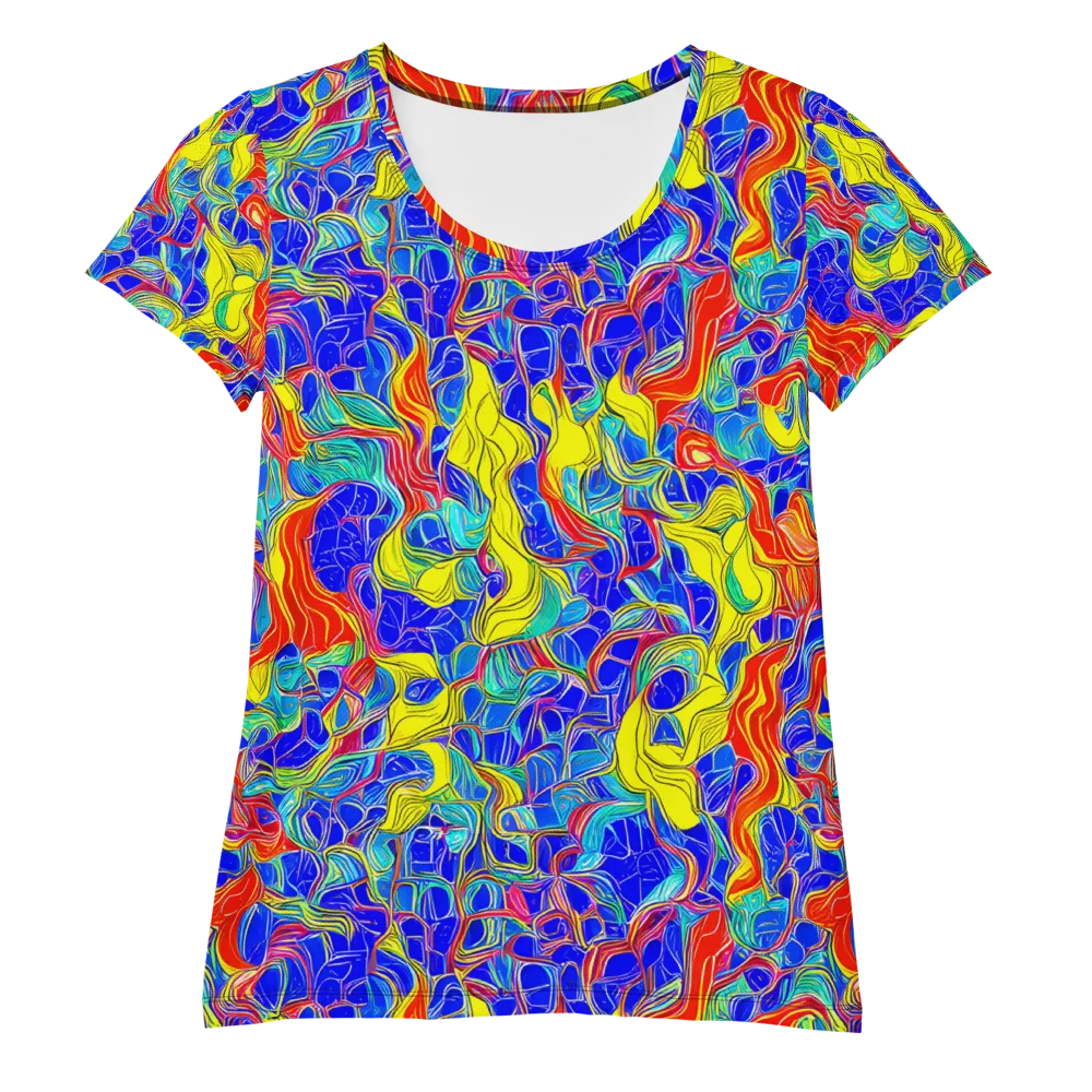 Blue Flame Maze on Women's Athletic T-Shirt — Front