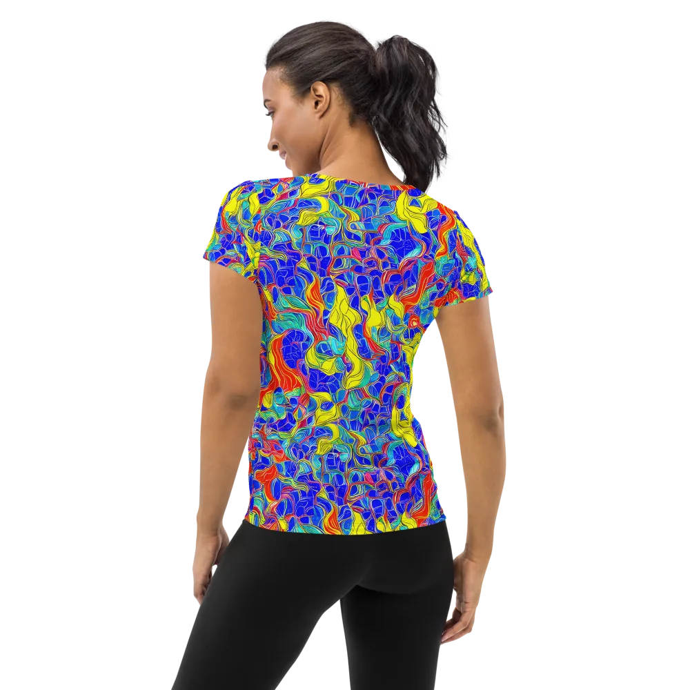 Blue Flame Maze on Women's Athletic T-Shirt — Back