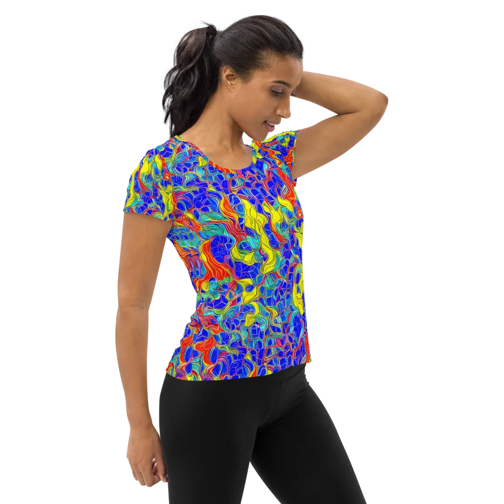 Blue Flame Maze on Women's Athletic T-Shirt — Right