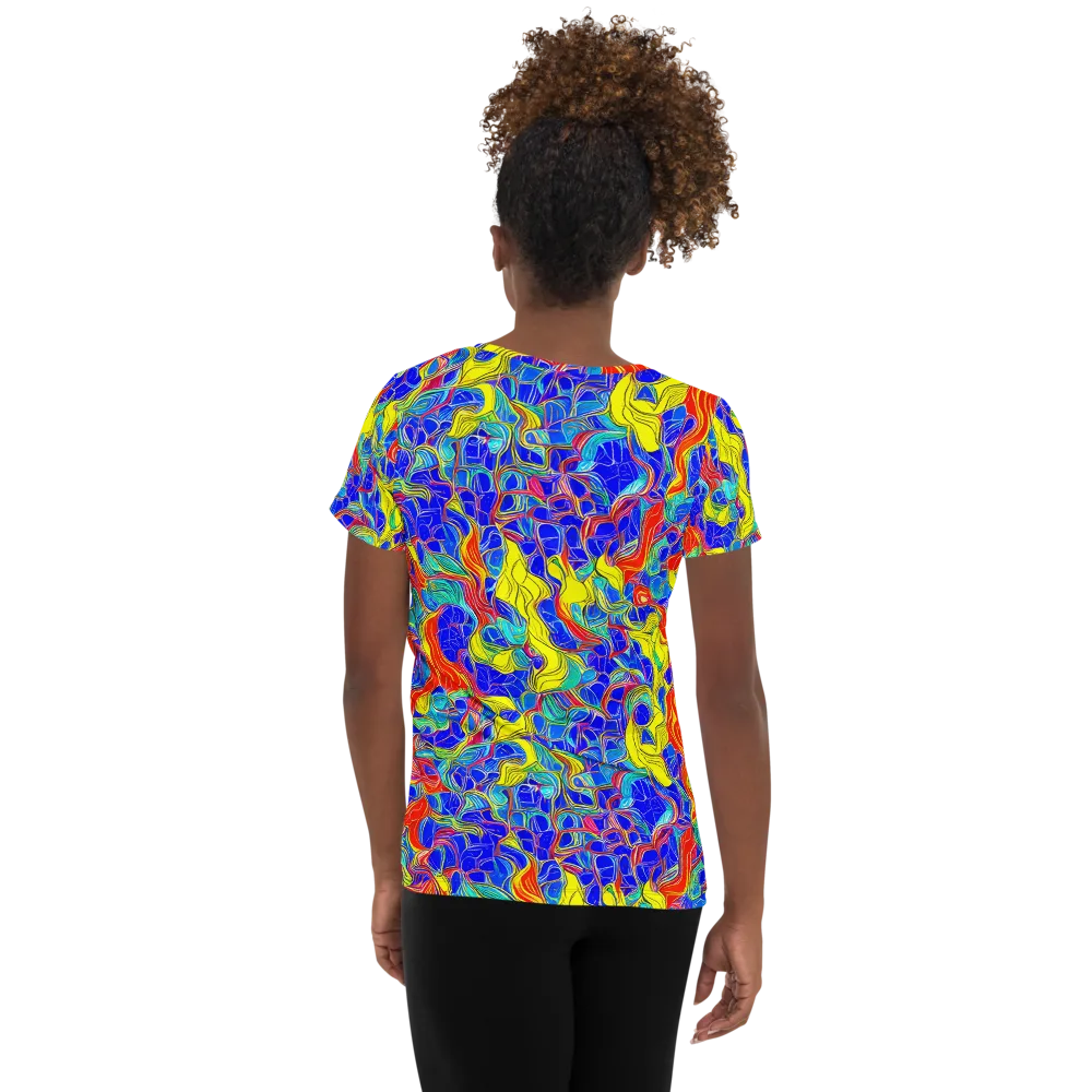 Blue Flame Maze on Women's Athletic T-Shirt — Back
