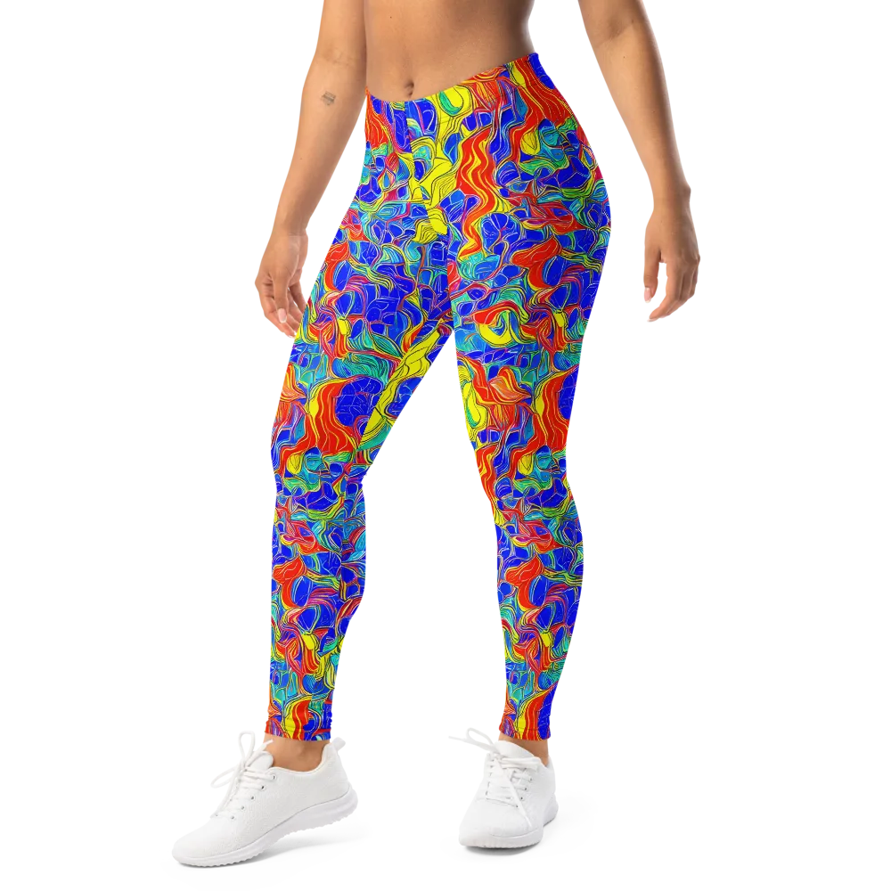 Blue Flame Maze on Leggings — Left Front