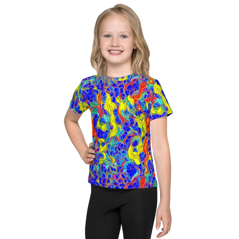 Blue Flame Maze on Kids Crew Neck T-Shirt — Front