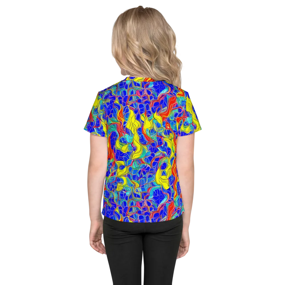 Blue Flame Maze on Kids Crew Neck T-Shirt — Back
