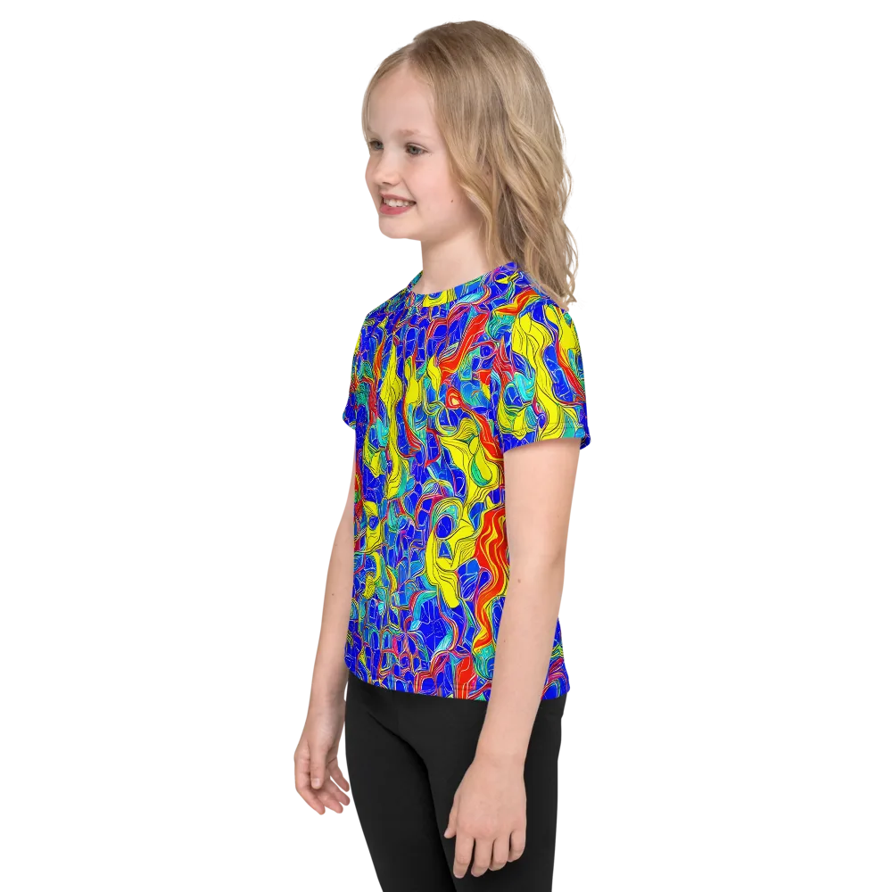 Blue Flame Maze on Kids Crew Neck T-Shirt — Left