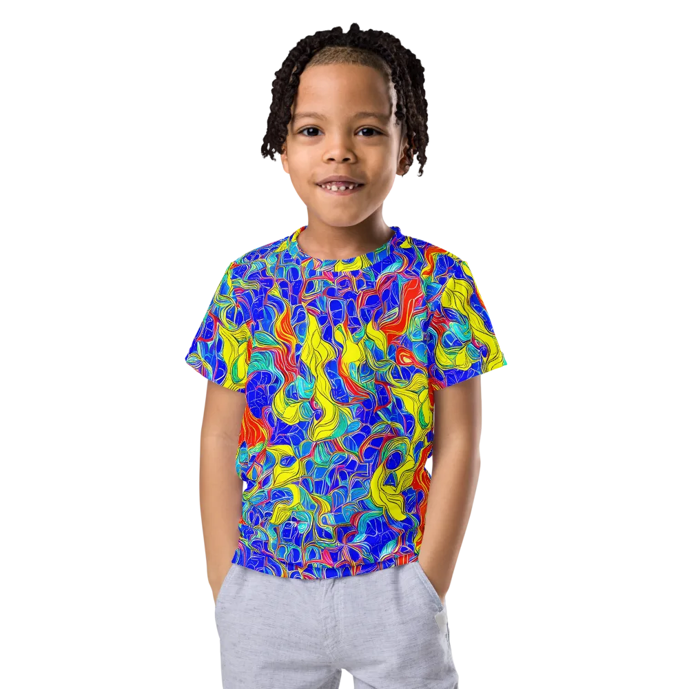 Blue Flame Maze on Kids Crew Neck T-Shirt — Front