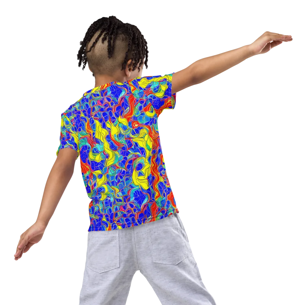Blue Flame Maze on Kids Crew Neck T-Shirt — Back