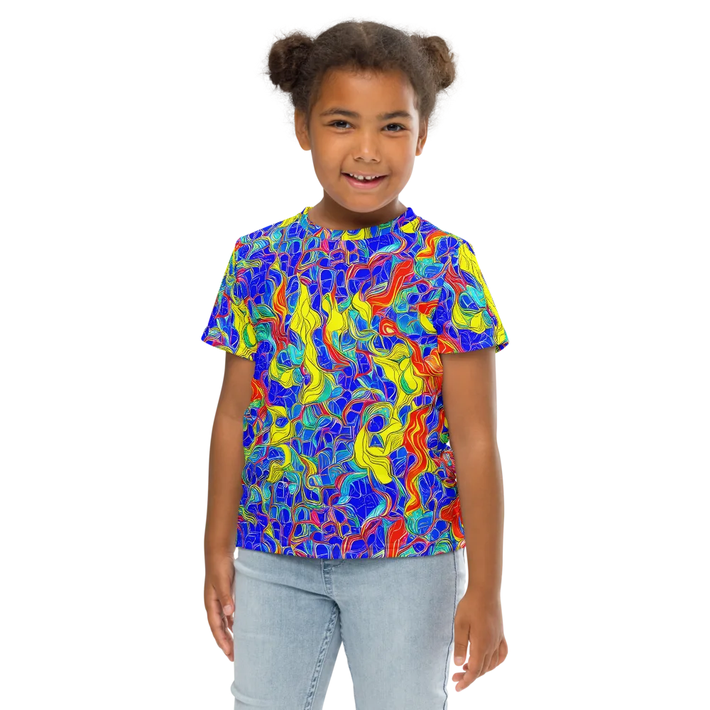 Blue Flame Maze on Kids Crew Neck T-Shirt — Front