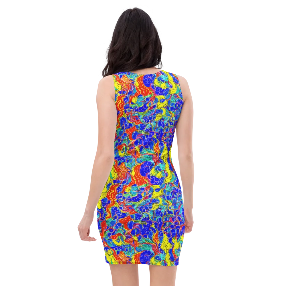 Blue Flame Maze on Bodycon Dress — Back