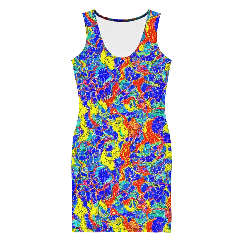 Blue Flame Maze on Bodycon Dress — Front
