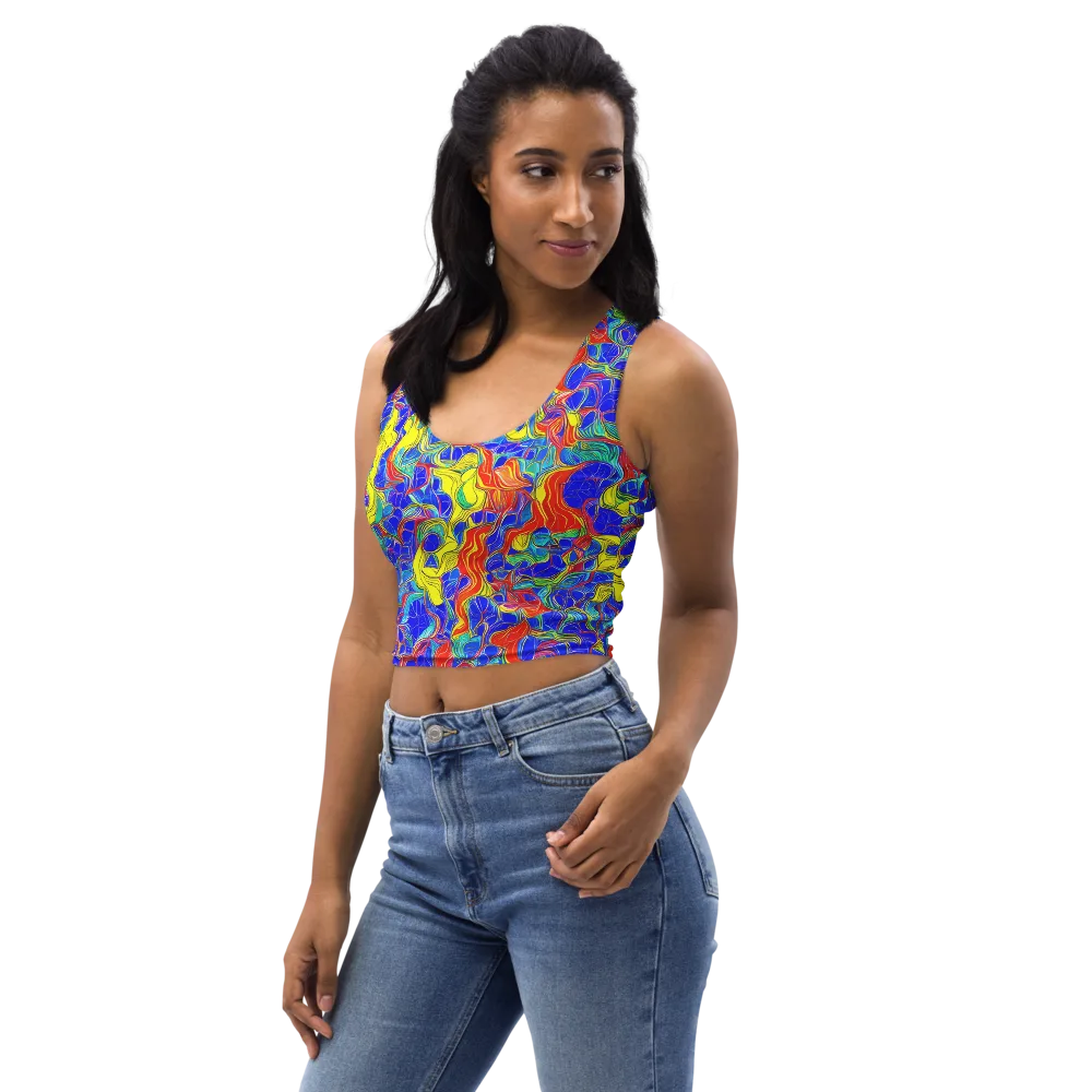 Blue Flame Maze on Crop Top — Left Front