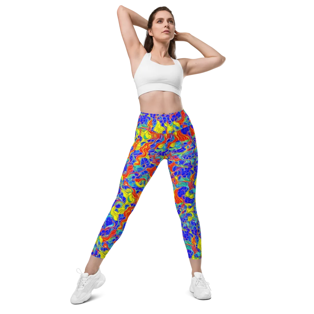 Blue Flame Maze on Leggings with Pockets — Front